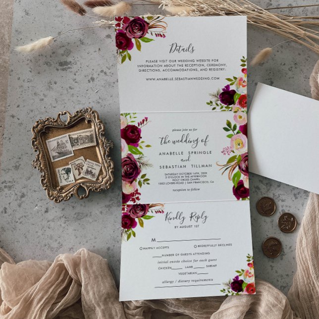 Rustic Boho Colorful Floral Wedding Tri-Fold Invitation (Creator Uploaded)