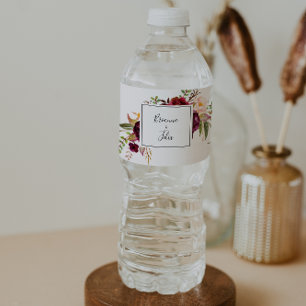 Rustic Boho Colorful Floral Wedding Water Bottle Label