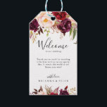 Rustic Boho Colorful Floral Wedding Welcome Gift Tags<br><div class="desc">These rustic boho colorful wedding welcome gift tags are perfect for a modern wedding. The design features pink,  purple,  red,  and burgundy watercolor peonies clustered into elegant bouquets with green foliage,  inspiring natural beauty.

These tags are perfect for hotel guest welcome bags and destination weddings.</div>
