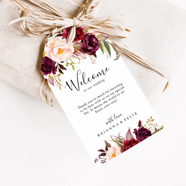 Rustic Boho Colorful Floral Wedding Welcome Gift Tags | Zazzle