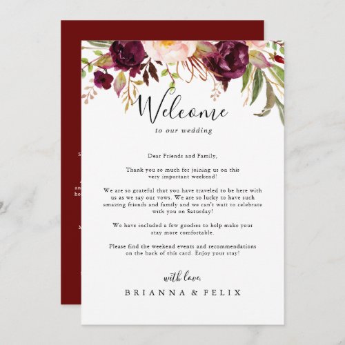 Rustic Boho Colorful Floral Wedding Welcome Letter