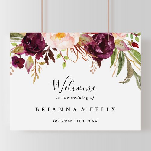 Rustic Boho Colorful Floral Wedding Welcome Sign