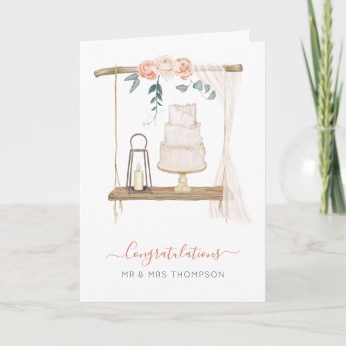 Rustic Boho Congrats Newlyweds Name Wedding Cake Card