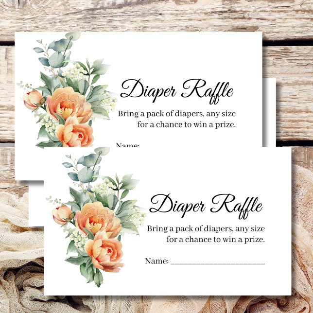 Rustic Boho Coral Peach Flower diaper raffle cards (Creator Uploaded)