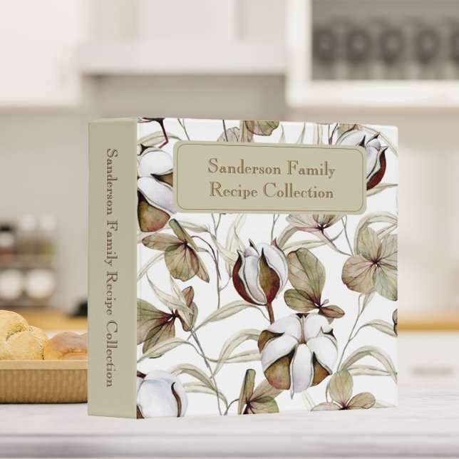 Rustic Boho Cotton & Foliage Neutral Family Recipe 3 Ring Binder (Creator Uploaded)