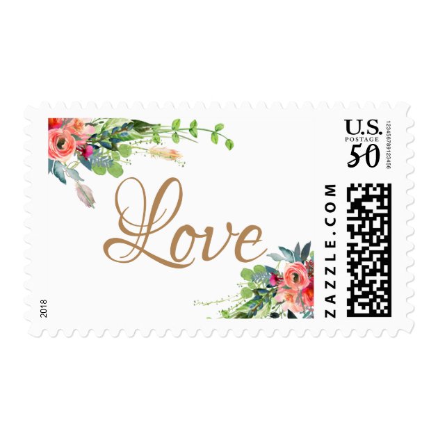 Rustic Boho Country Floral Love Script Watercolor Postage