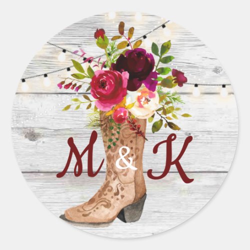 Rustic Boho Country Western Initial Monogram Classic Round Sticker