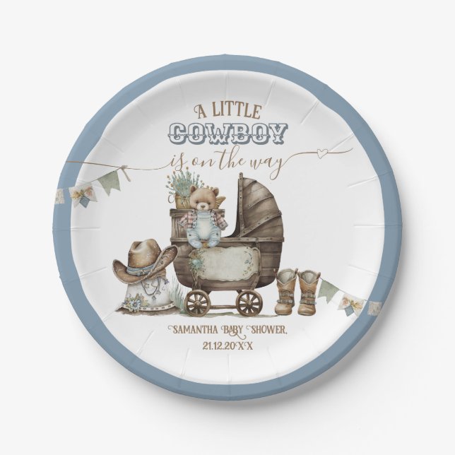Rustic Boho Country Wild West Boy Shower Paper Plates (Front)