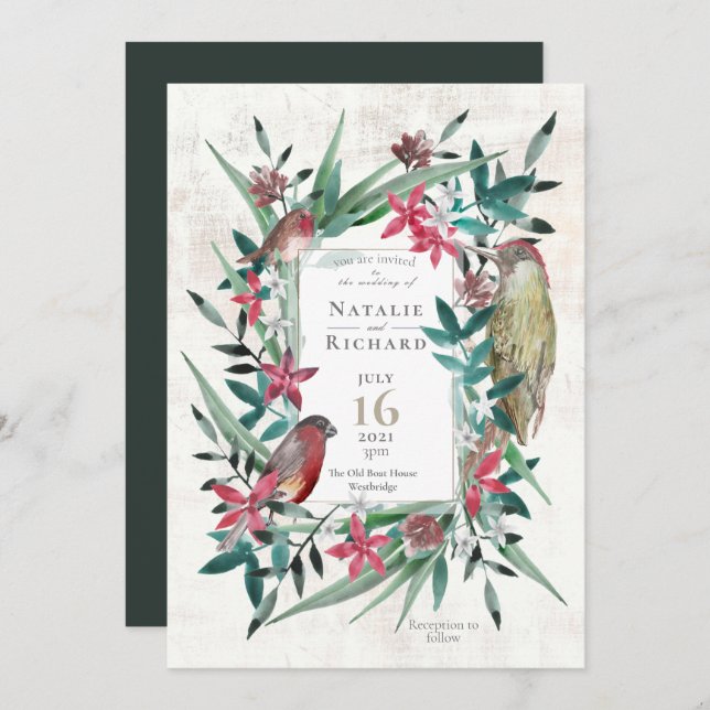 Rustic boho  countryside watercolour nature invitation (Front/Back)