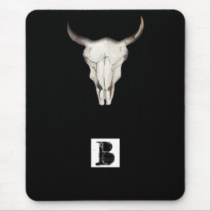 Rustic Boho Cow Bull Horns Western Country Mouse Pad