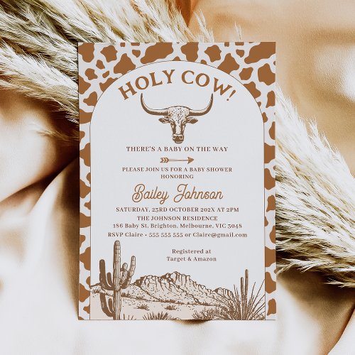 Rustic Boho Cow Print Holy Cow Baby Shower Invitation