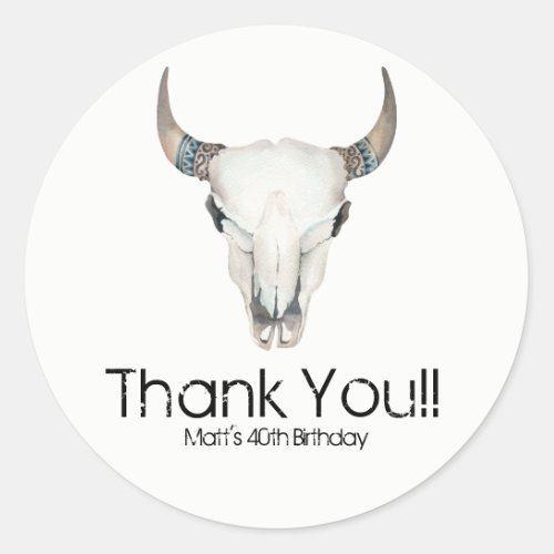 Rustic Boho Cow Skull Custom Birthday Party Favor Classic Round Sticker