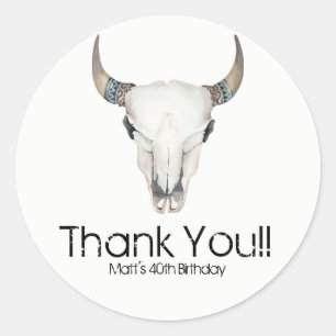 Rustic Boho Cow Skull Custom Birthday Party Favor Classic Round Sticker