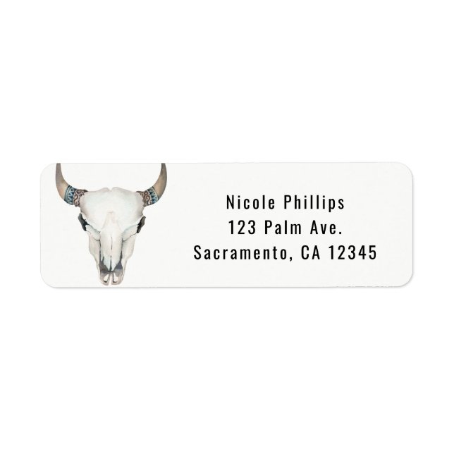 Rustic Boho Cow Skull Custom Party Invitation Label (Front)