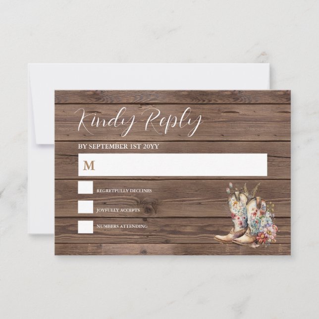 Rustic Boho Cowboy Boots Western Wedding  RSVP Card (Front)