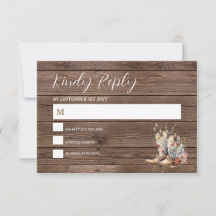 Rustic Boho Cowboy Boots Western Wedding RSVP Card