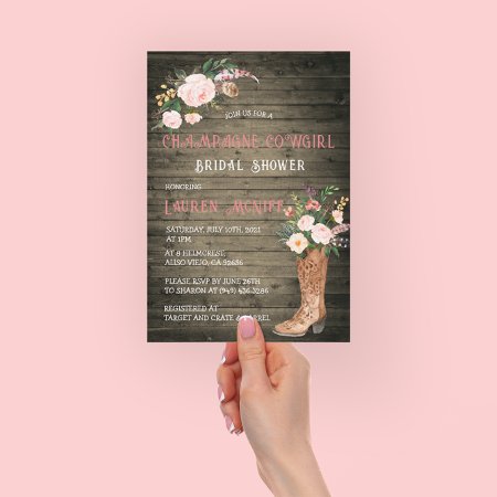 Rustic Boho Cowgirl Floral Boots Bridal Shower Invitation