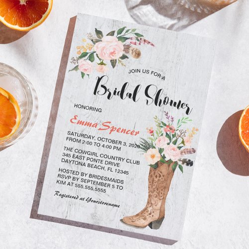 Rustic Boho Cowgirl Floral Boots Bridal Shower l Invitation
