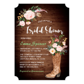 Rustic Boho Cowgirl Floral Boots Bridal Shower ll Card