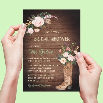 Rustic Boho Cowgirl Floral Boots Bridal Shower Ll Invitation by riverme at Zazzle