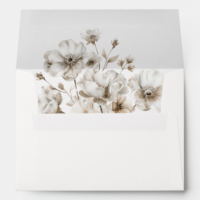 Rustic Boho Cream Floral Wedding  Envelope (Back (Bottom))