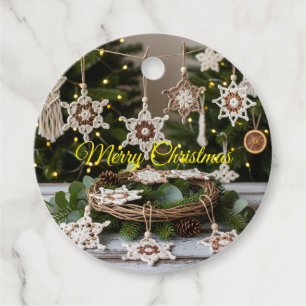 Rustic Boho Crochet Snowflake Christmas Favor Tags