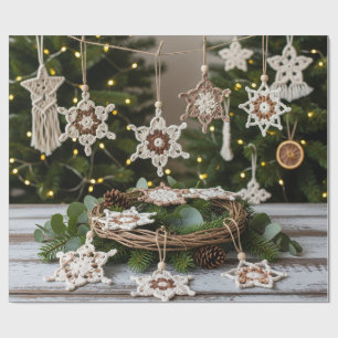 Rustic Boho Crochet Snowflake Christmas  Wrapping Paper