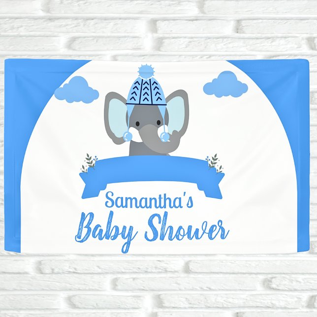 Rustic Boho Cute Elephant Boy Baby Shower Banner (Creator Uploaded)