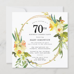Rustic Boho Daffodil 70th Birthday Dinner Party Invitation