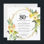 Rustic Boho Daffodil 80th Birthday Dinner Party Invitation<br><div class="desc">Beautiful spring floral arrangement features yellow and white daffodils decorating a rustic frame. The assorted greenery and daffodil stems give it modern Boho vibe. The back of the 80th birthday dinner invitation is bright sunny yellow. Perfect choice for a spring birthday party.</div>