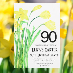 Rustic Boho Daffodil 90th Floral Elegant Birthday Invitation