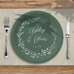 Rustic Boho Dark Green Wildflower Floral Wedding Paper Plates<br><div class="desc">This elegant wedding paper plate features a beautiful deep green background with hand-drawn wildflower wreath and elegant typography in white. It's a perfect design for a rustic yet elegant wedding and coordinates with our Rustic Wildflowers collection... See the collection for more items!</div>