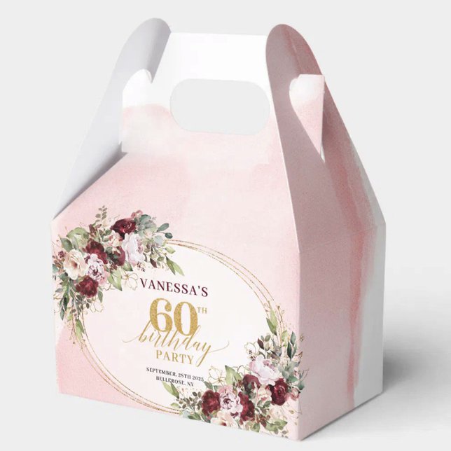 Rustic Boho Deep Red Floral 60 Birthday Favor Box (Rustic Boho Deep Red Floral 60th Birthday Favor Box

)