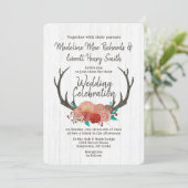 Rustic Boho Deer Antler Floral Wedding Invitation (Standing Front)