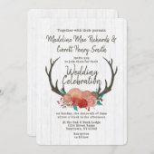 Rustic Boho Deer Antler Floral Wedding Invitation (Front/Back)