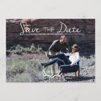 Rustic & Boho | Deer Antler | Save The Date Photo Invitation by RedefinedDesigns at Zazzle