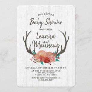 Rustic Boho Deer Antlers Baby Shower Invitation