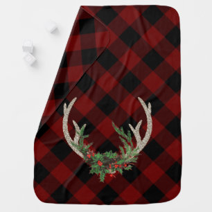 Rustic Boho Deer Antlers   Christmas Plaid Floral Baby Blanket