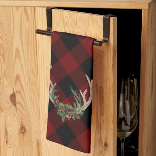 Rustic Boho Deer Antlers  Christmas Plaid Floral Kitchen Towel
