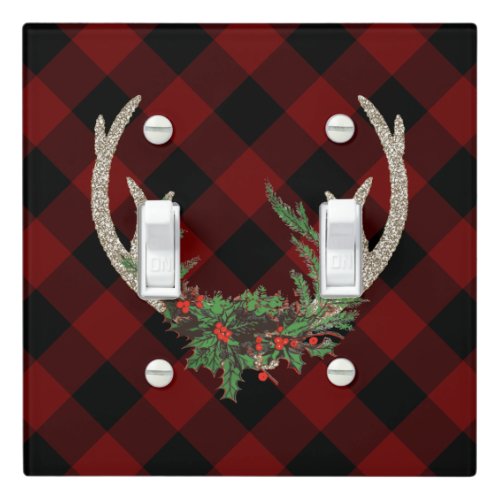 Rustic Boho Deer Antlers  Christmas Plaid Floral Light Switch Cover
