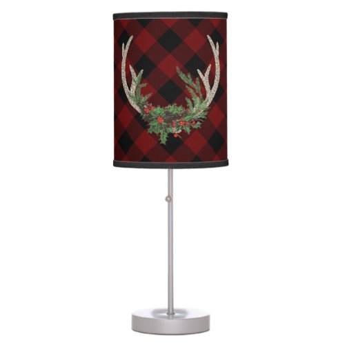 Rustic Boho Deer Antlers  Christmas Plaid Floral Table Lamp