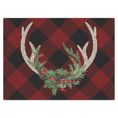 Rustic Boho Deer Antlers  Christmas Plaid Floral Tissue Paper