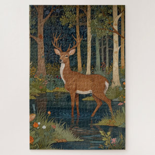 Rustic Boho Deer Image in Woodland Forest Greenery Jigsaw Puzzle