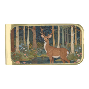Rustic Boho Deer Image: Woodland Forest Greenery Gold Finish Money Clip