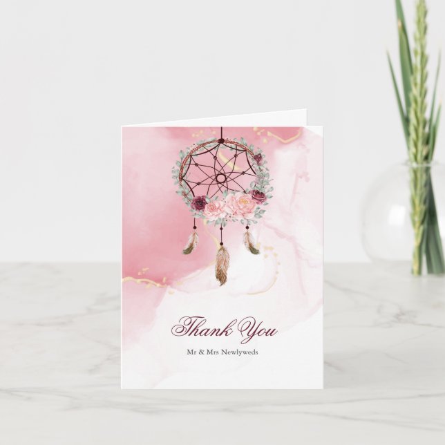 Rustic BOHO Dream Catcher Letterpress Thank You Card (Front)