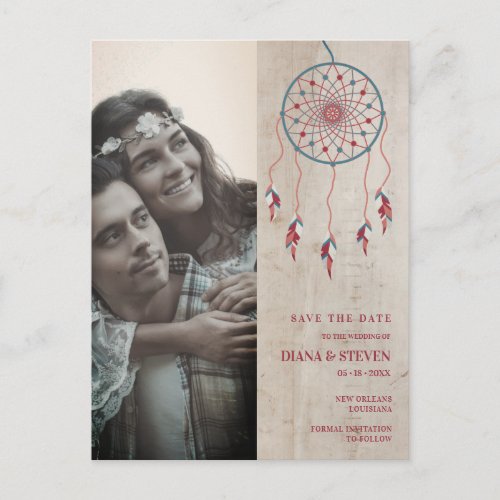 Rustic Boho Dreamcatcher Photo Couple Engagement Postcard