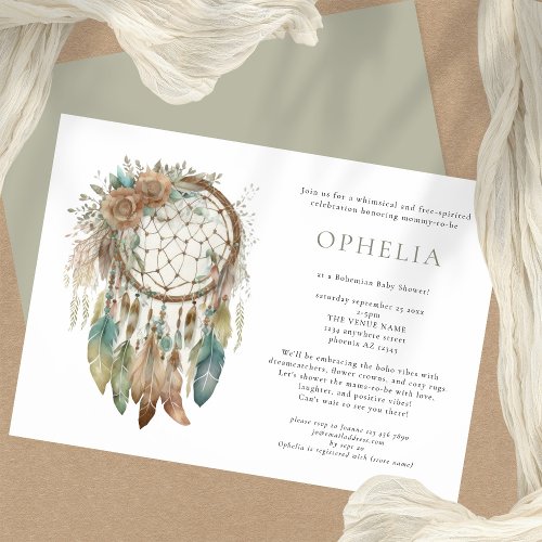 Rustic Boho Dreamcatcher Sage Bohemian Baby Shower Invitation