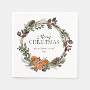 Rustic Boho Dried Orange Wreath Merry Christmas Napkins