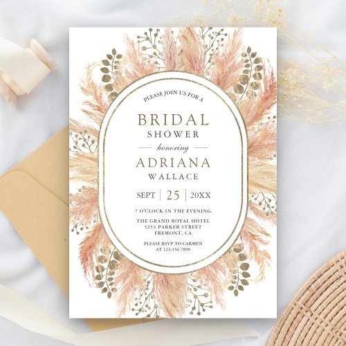 Rustic Boho Dried Pampas Grass Oval Bridal Shower Invitation