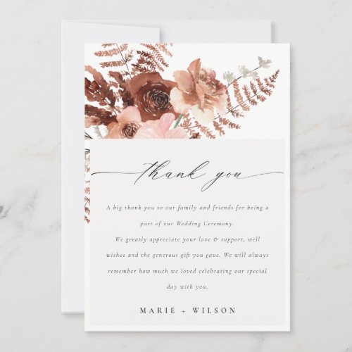 Rustic Boho Dried Rust Blush Fern Orchid Wedding Thank You Card